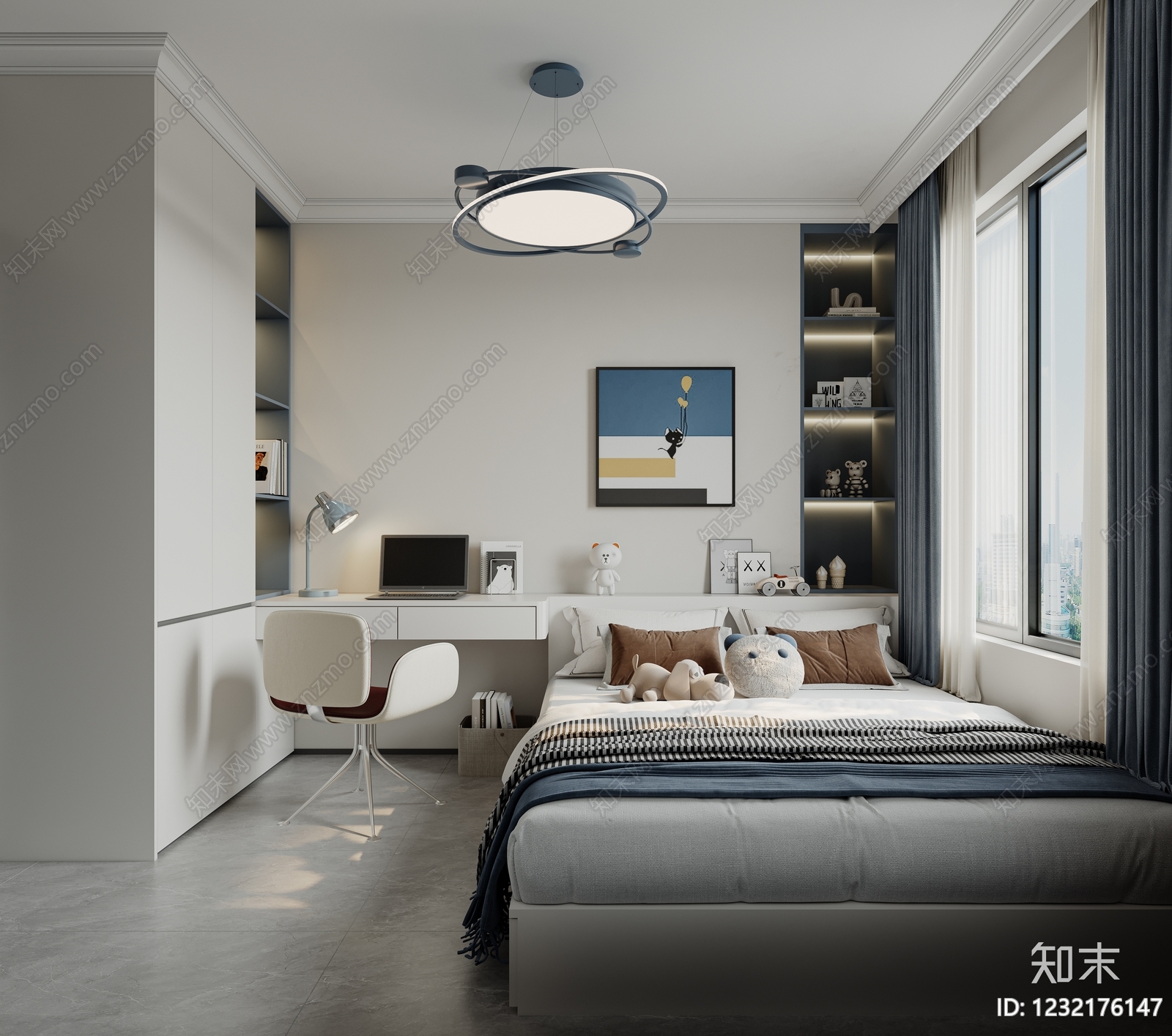现代简约男孩房3D模型下载【ID:1232176147】