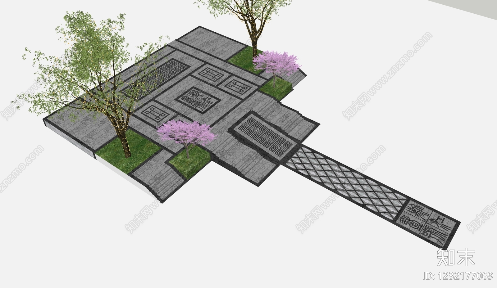 新中式景观广场景观SU模型下载【ID:1232177069】