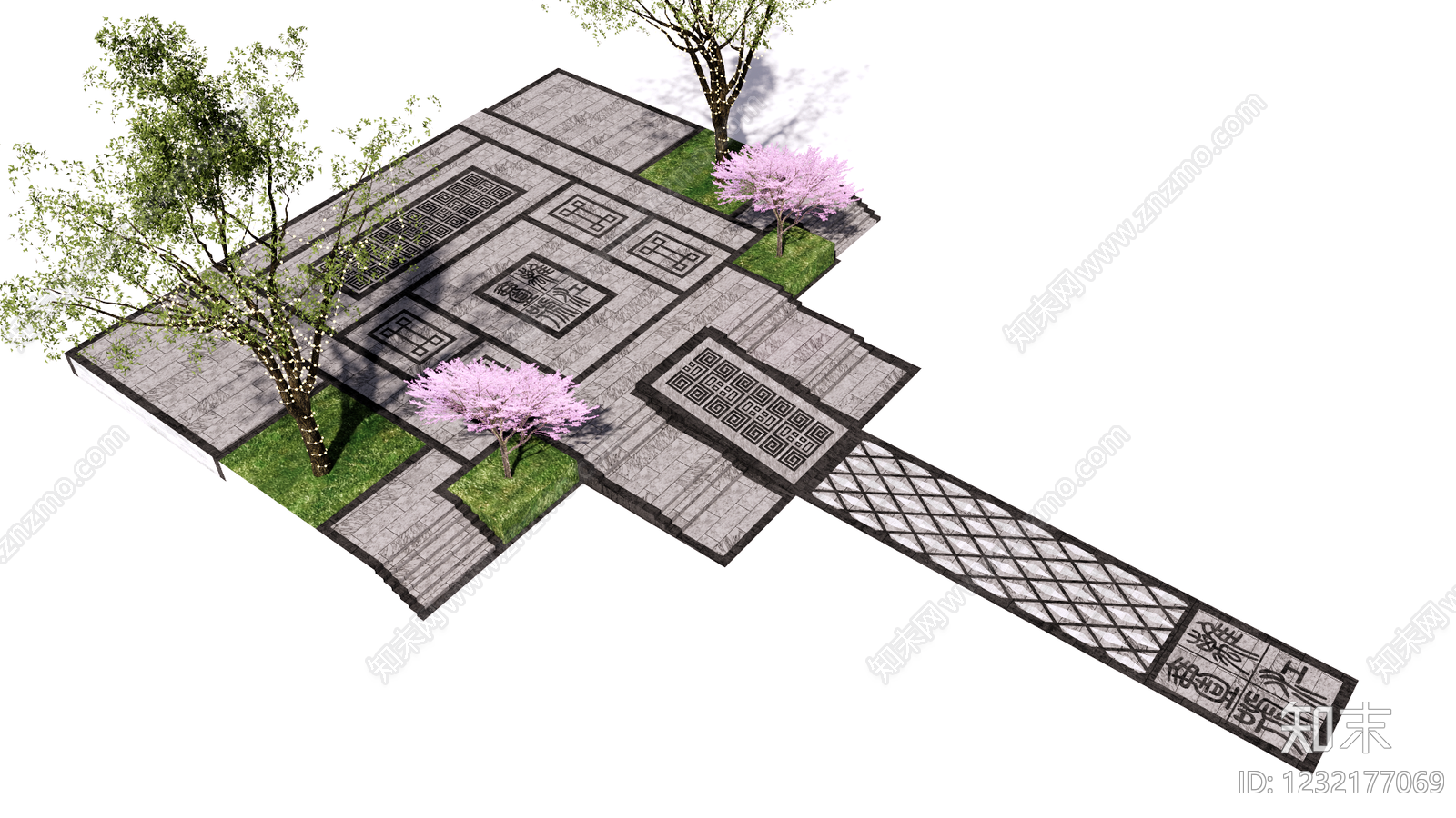 新中式景观广场景观SU模型下载【ID:1232177069】