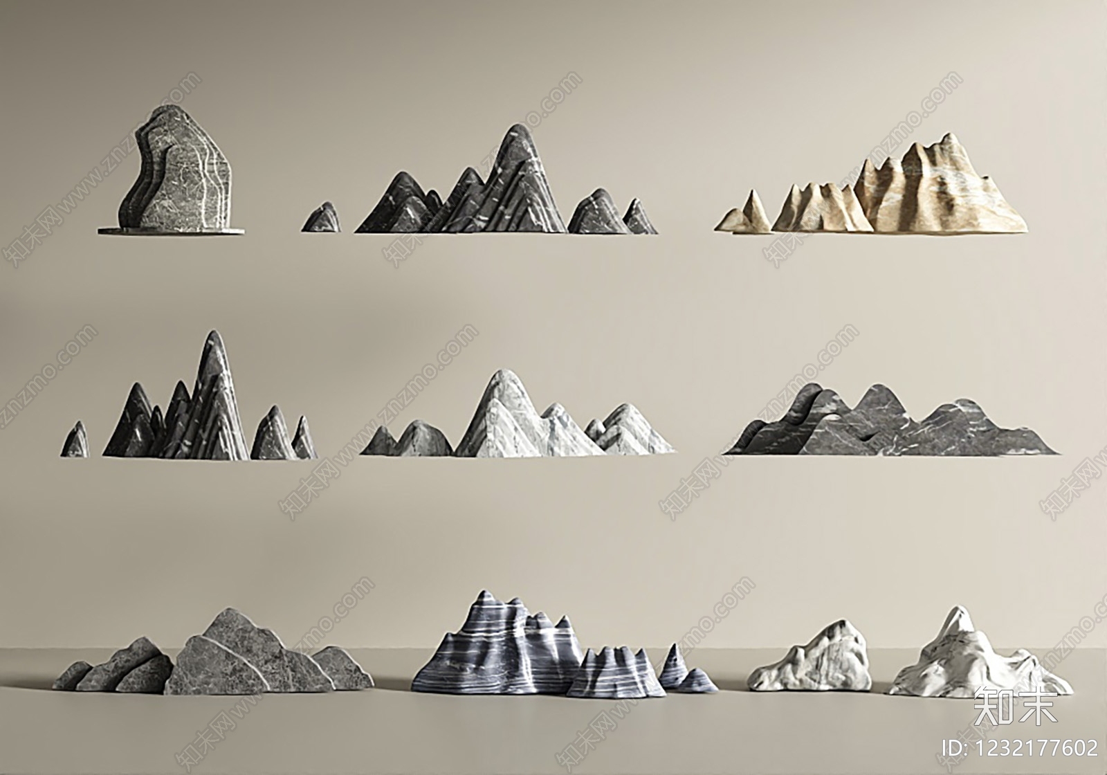 新中式假山水景3D模型下载【ID:1232177602】