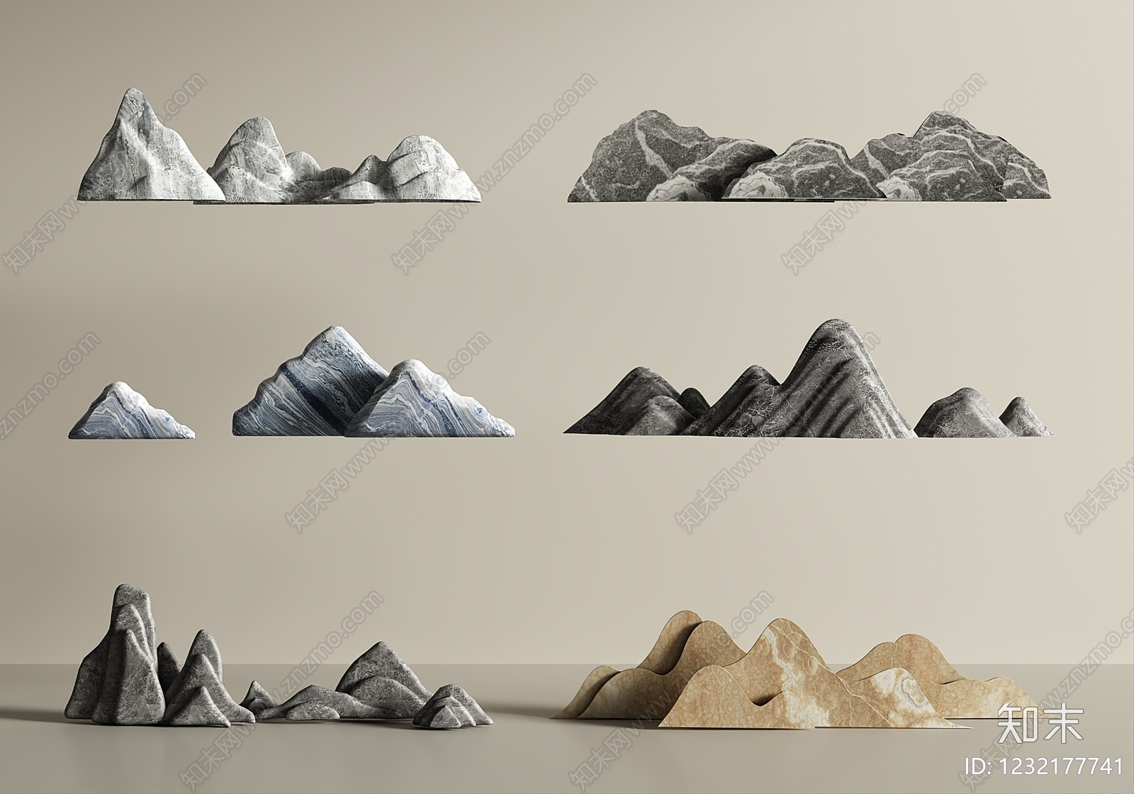 新中式假山水景3D模型下载【ID:1232177741】
