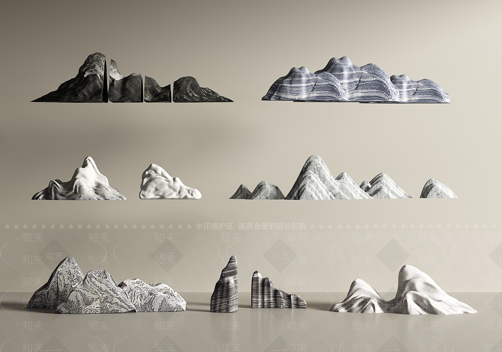 新中式假山水景3D模型下载【ID:1232177787】