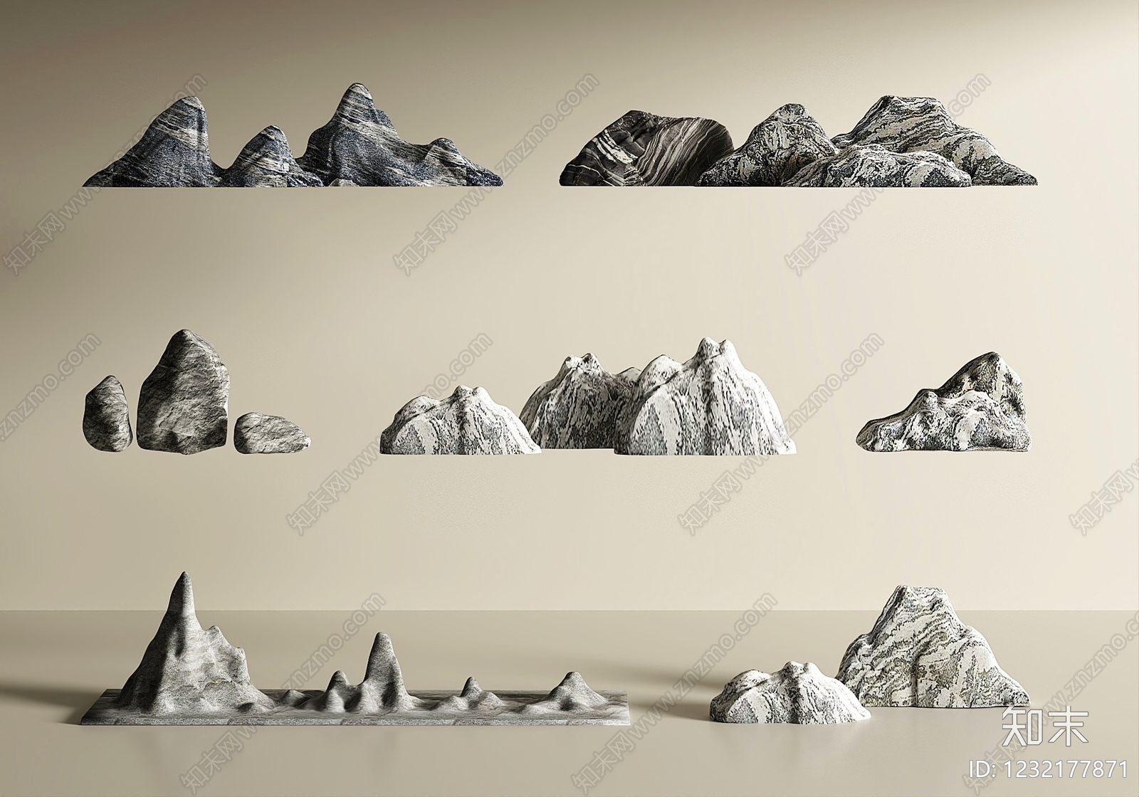 新中式假山水景3D模型下载【ID:1232177871】