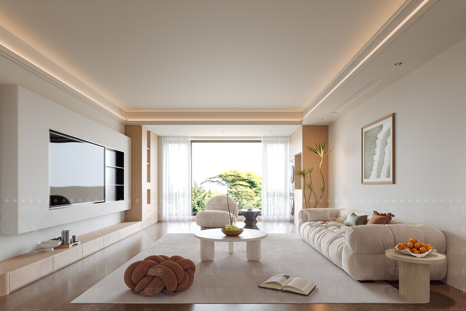 奶油风家居客厅3D模型下载【ID:1232177919】