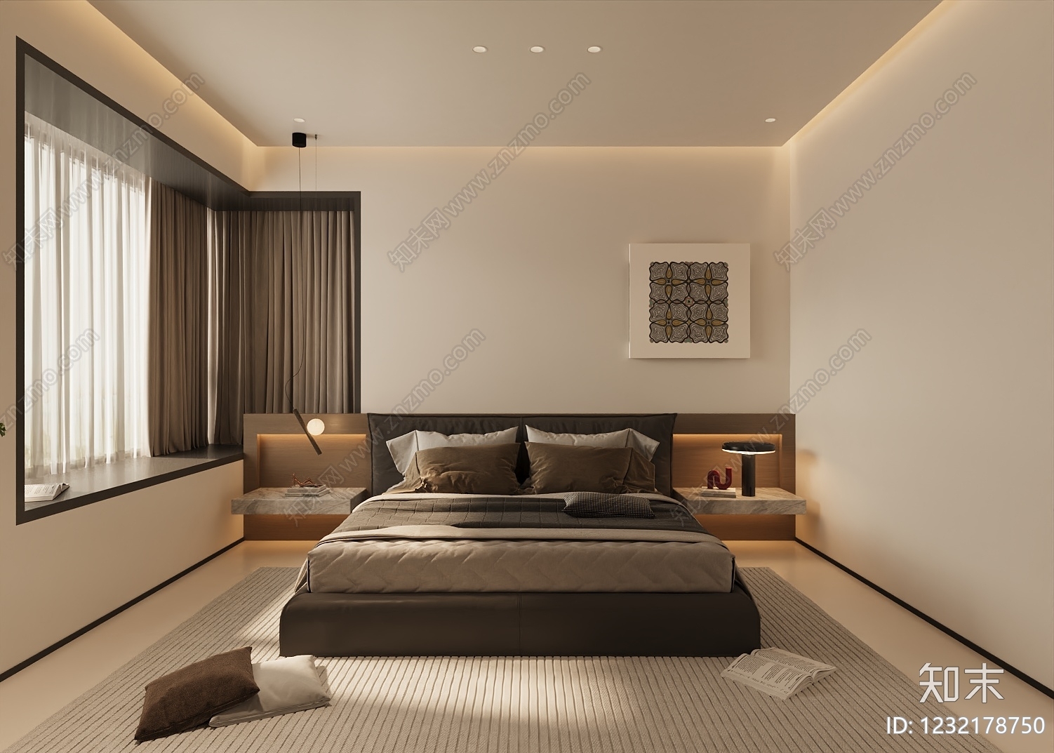 奶油风主卧3D模型下载【ID:1232178750】