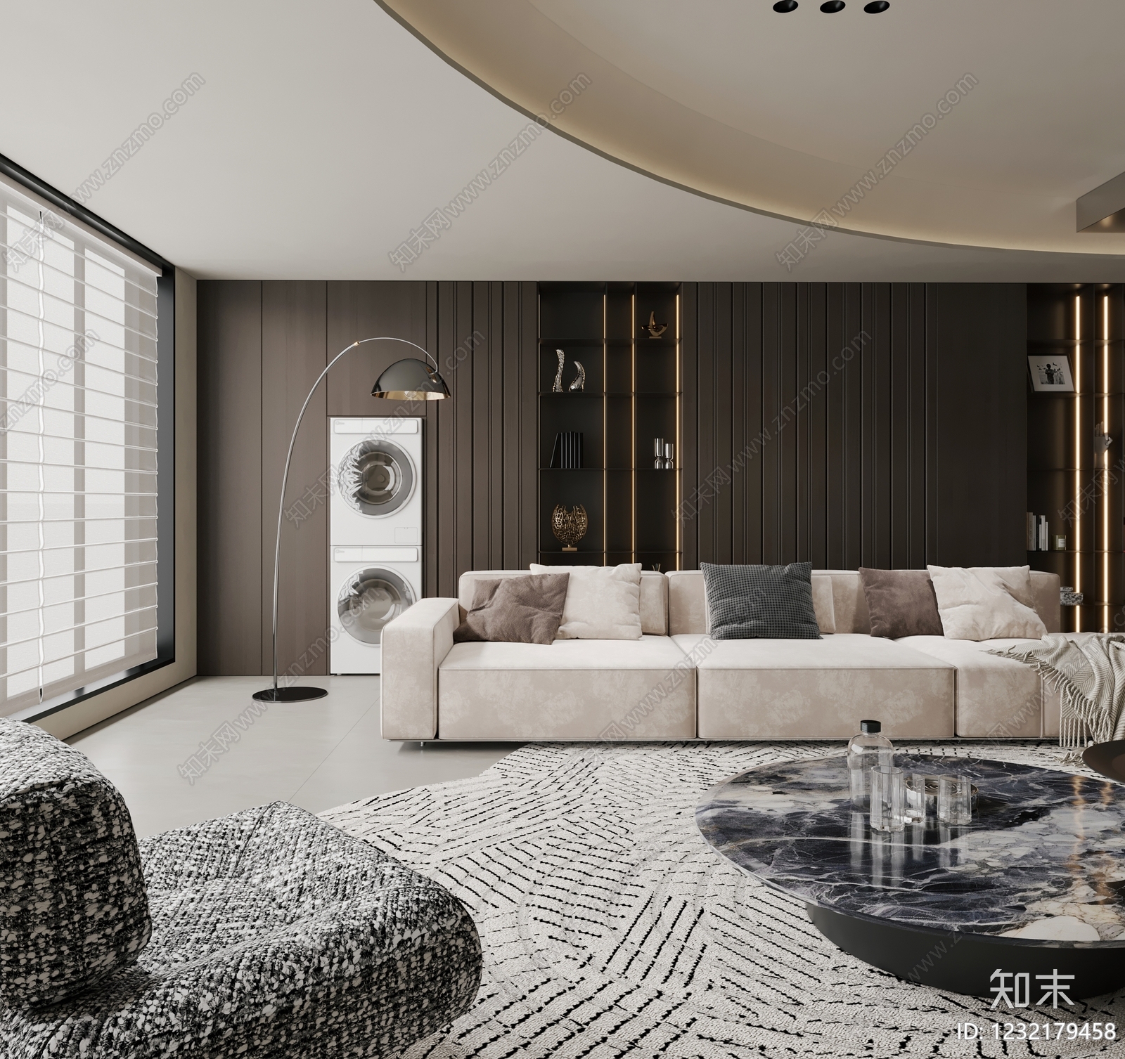 意式极简大平层客餐厅3D模型下载【ID:1232179458】