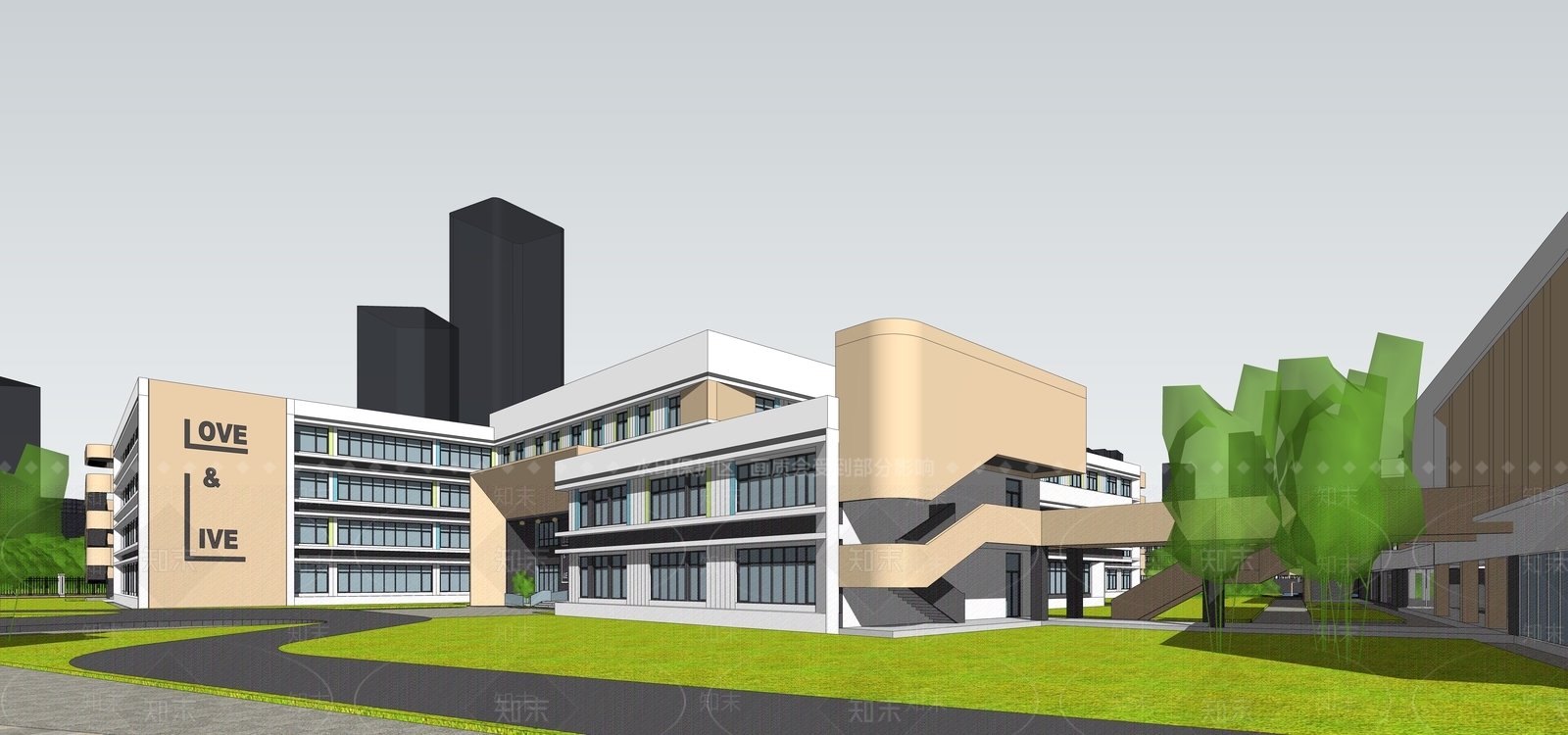 现代学校建筑SU模型下载【ID:1232180436】