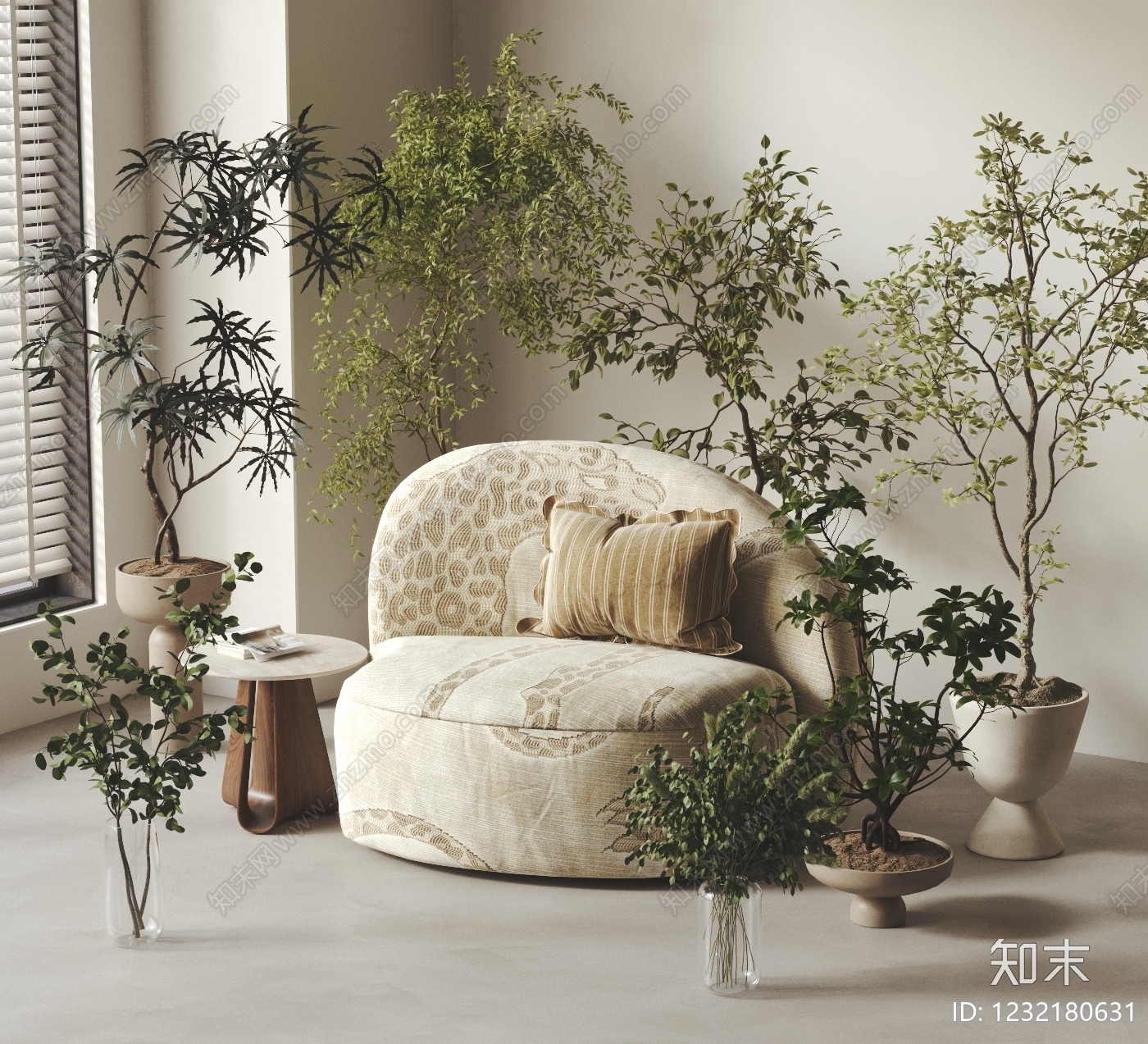 奶油风盆栽3D模型下载【ID:1232180631】