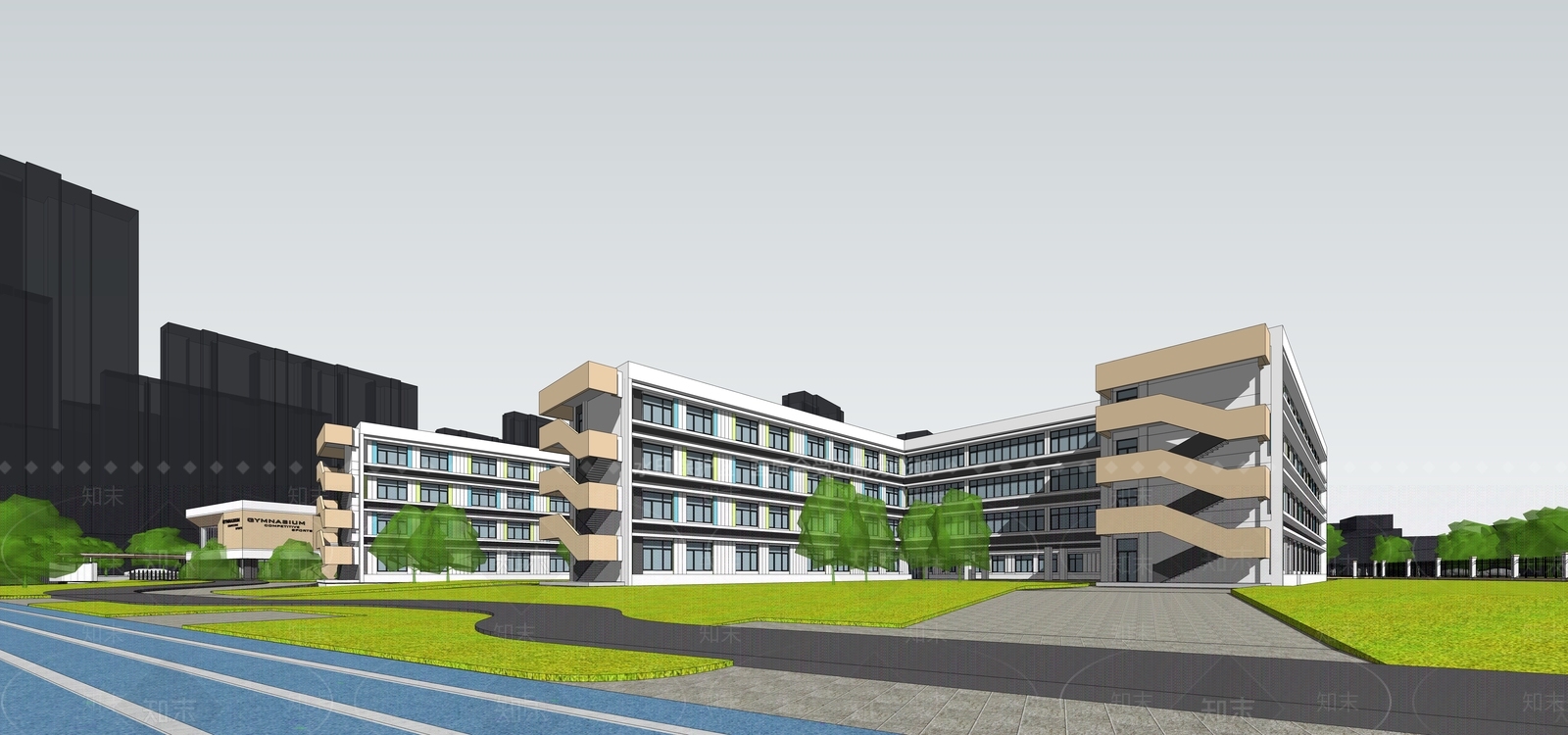 现代学校建筑SU模型下载【ID:1232180436】