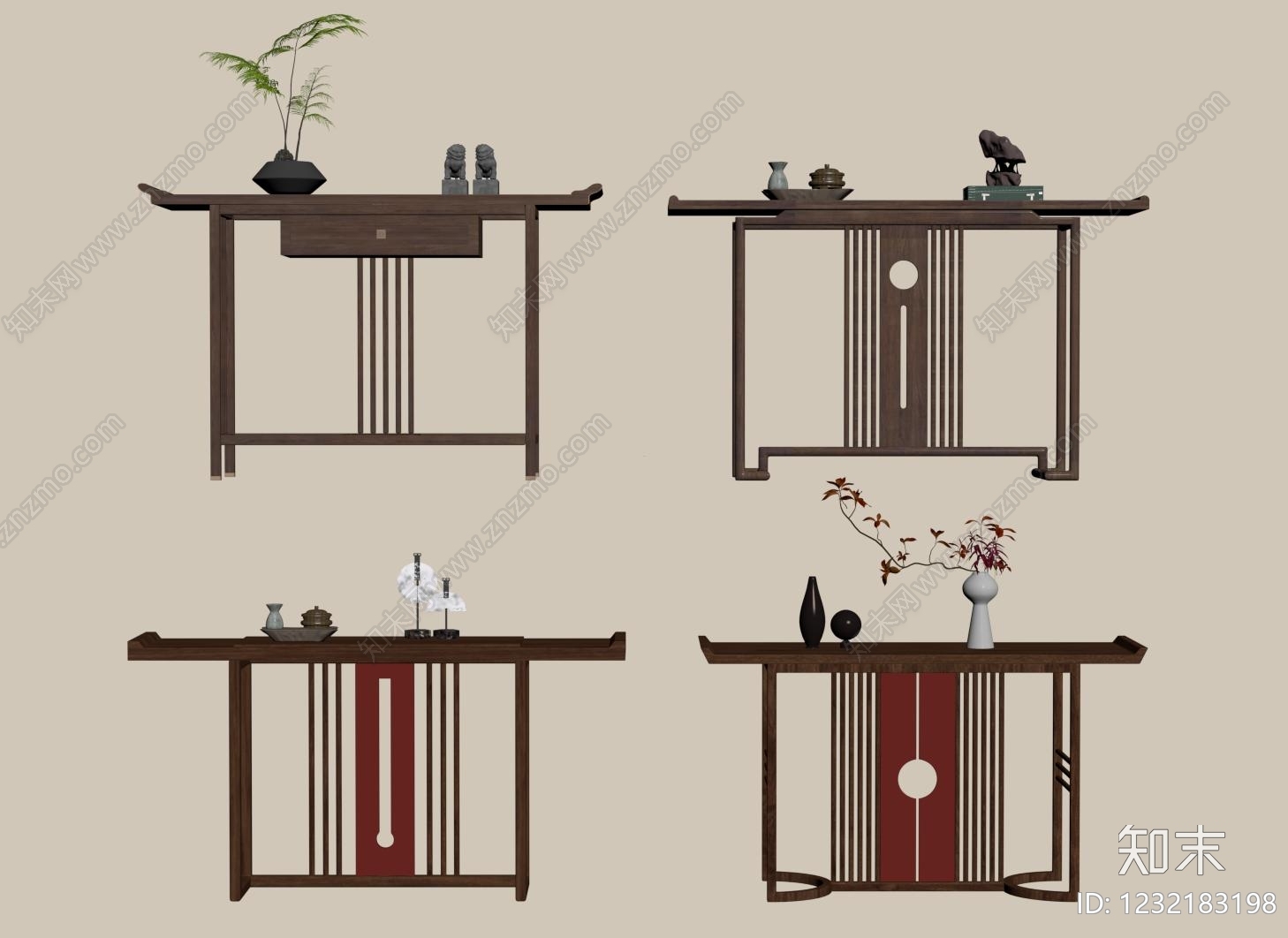 新中式条案SU模型下载【ID:1232183198】