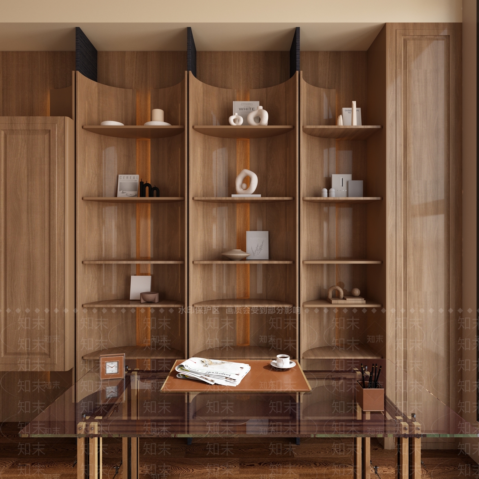 原木风书房3D模型下载【ID:1232183265】