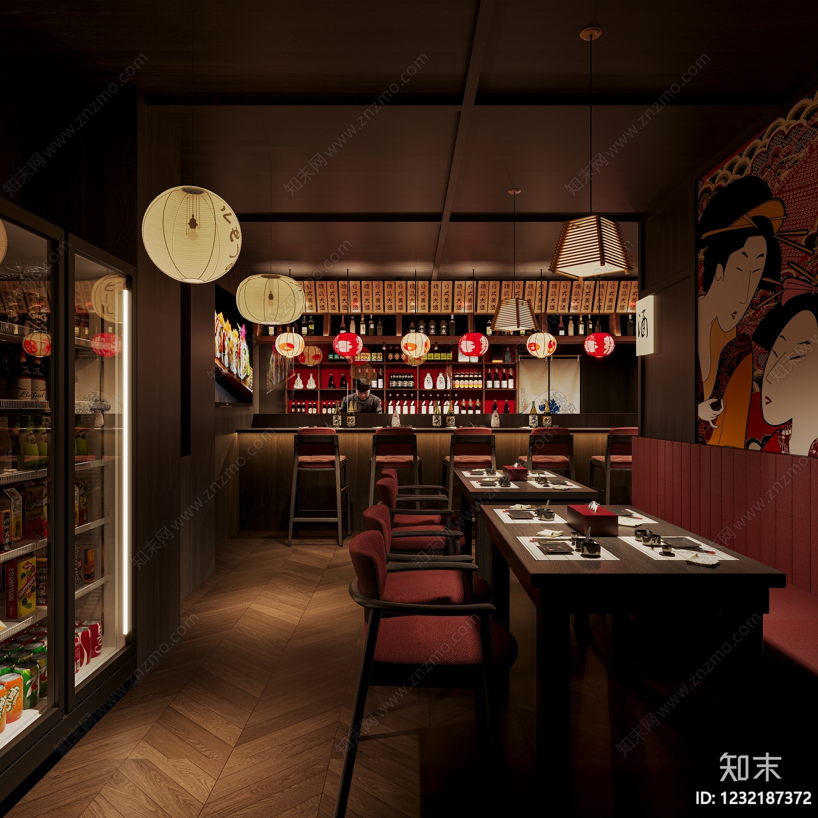 日式日料店3D模型下载【ID:1232187372】