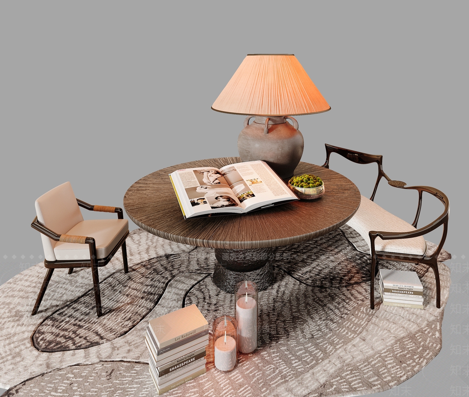 中古风休闲桌椅3D模型下载【ID:1232189028】