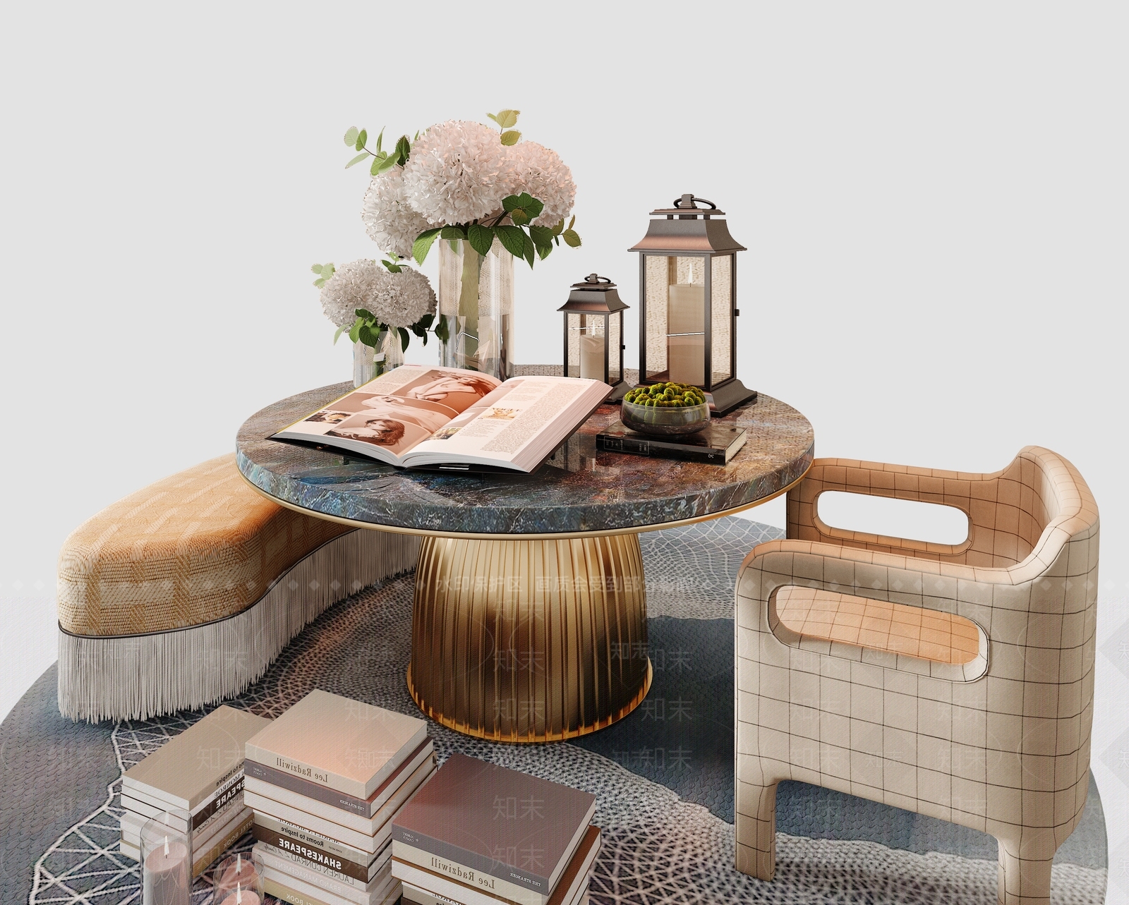 轻奢休闲桌椅3D模型下载【ID:1232189650】