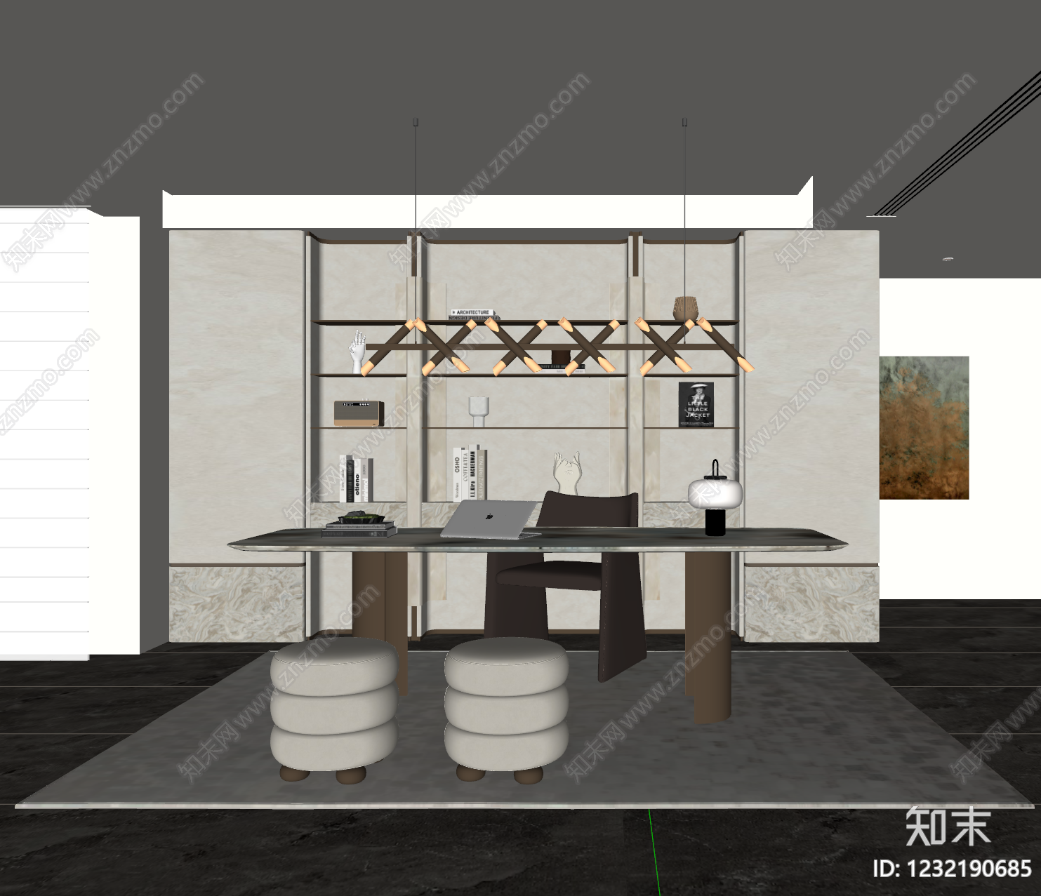 轻奢书房SU模型下载【ID:1232190685】
