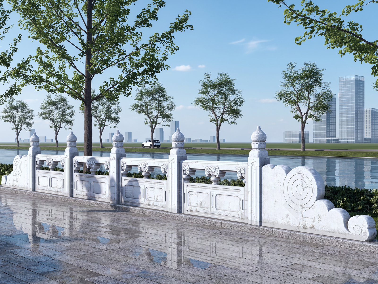 新中式景观景观围栏SU模型下载【ID:1232191048】