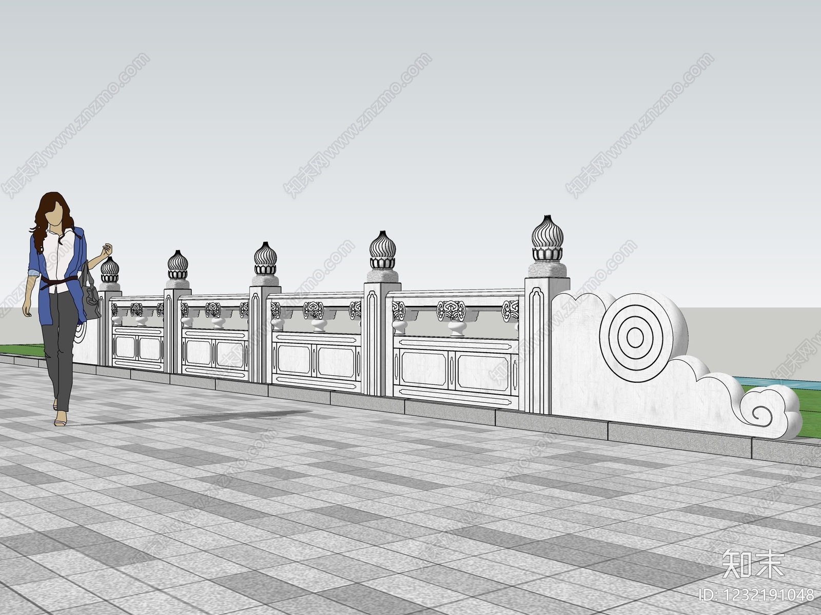 新中式景观景观围栏SU模型下载【ID:1232191048】