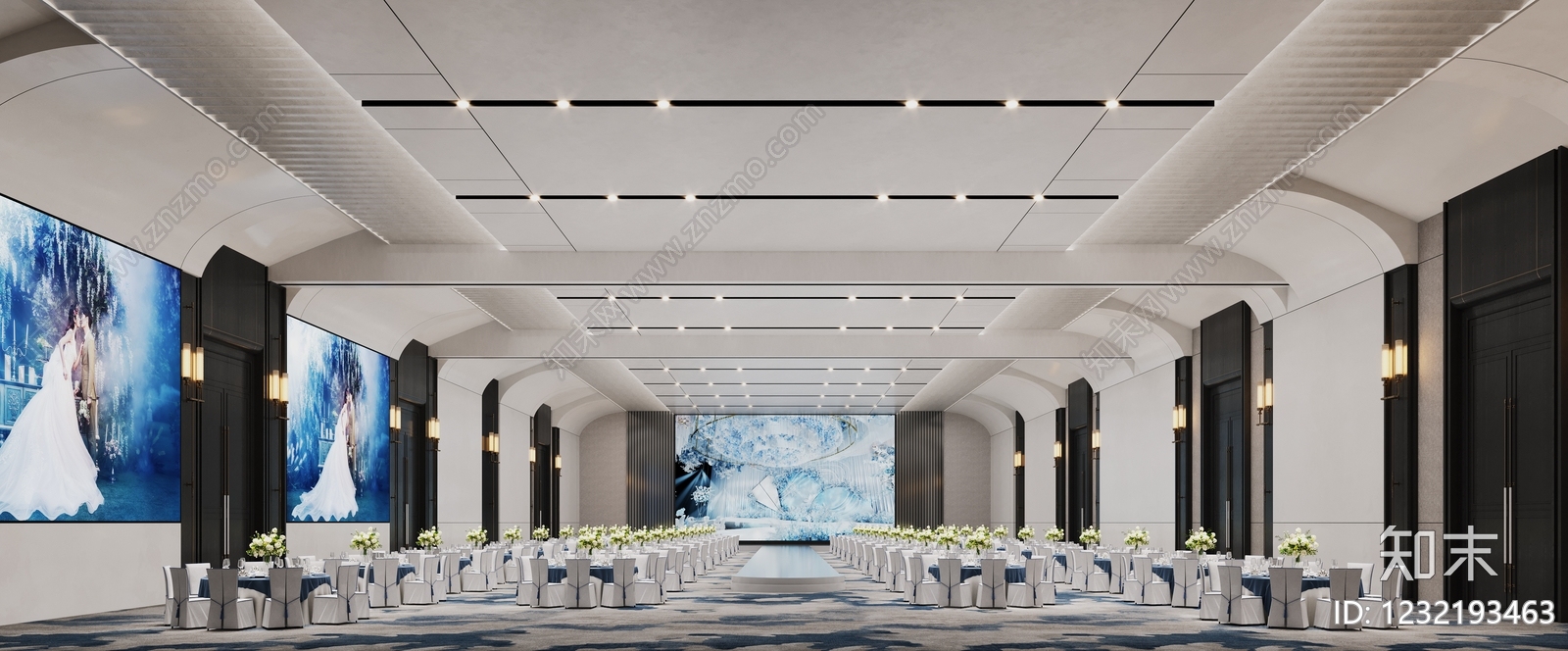 现代简约宴会厅3D模型下载【ID:1232193463】