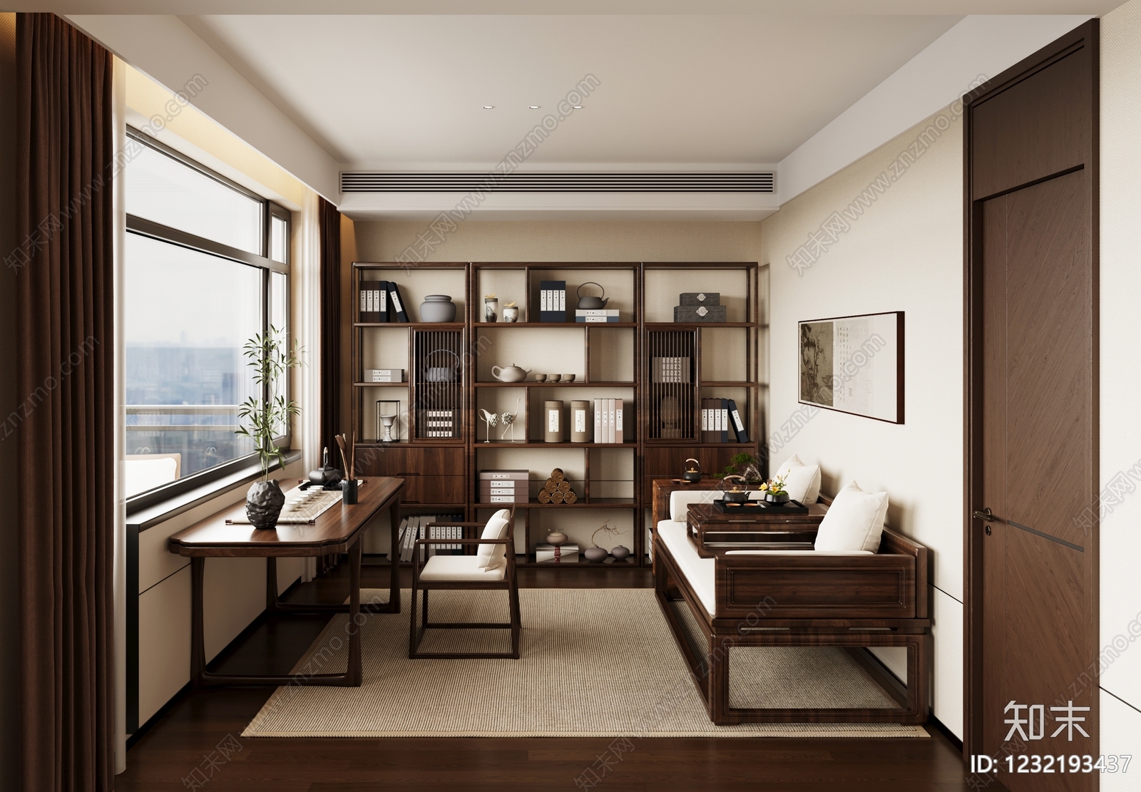 新中式宋式书房3D模型下载【ID:1232193437】
