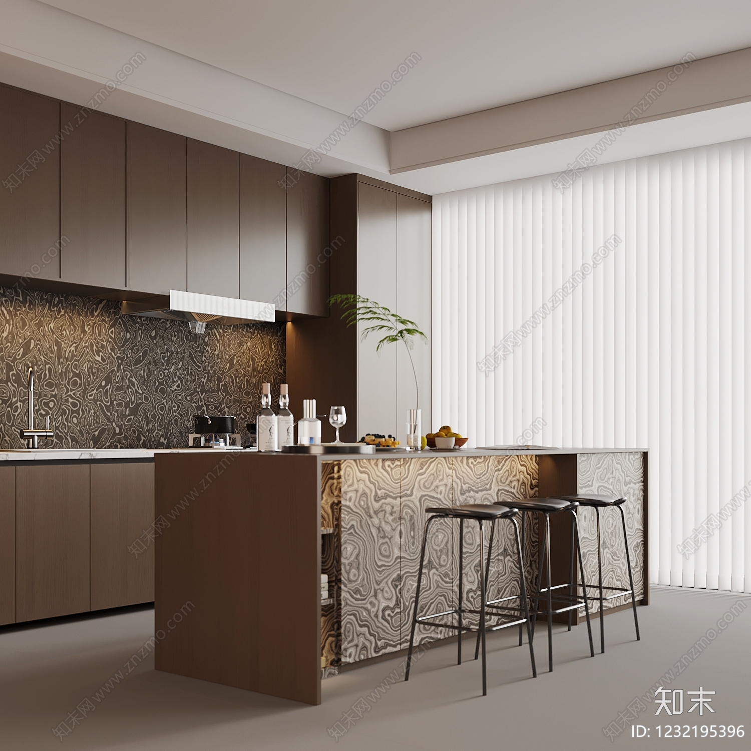意式极简岛台餐厅SU模型下载【ID:1232195396】