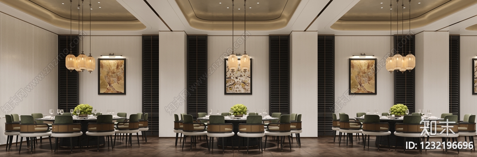 新中式酒店餐厅3D模型下载【ID:1232196696】