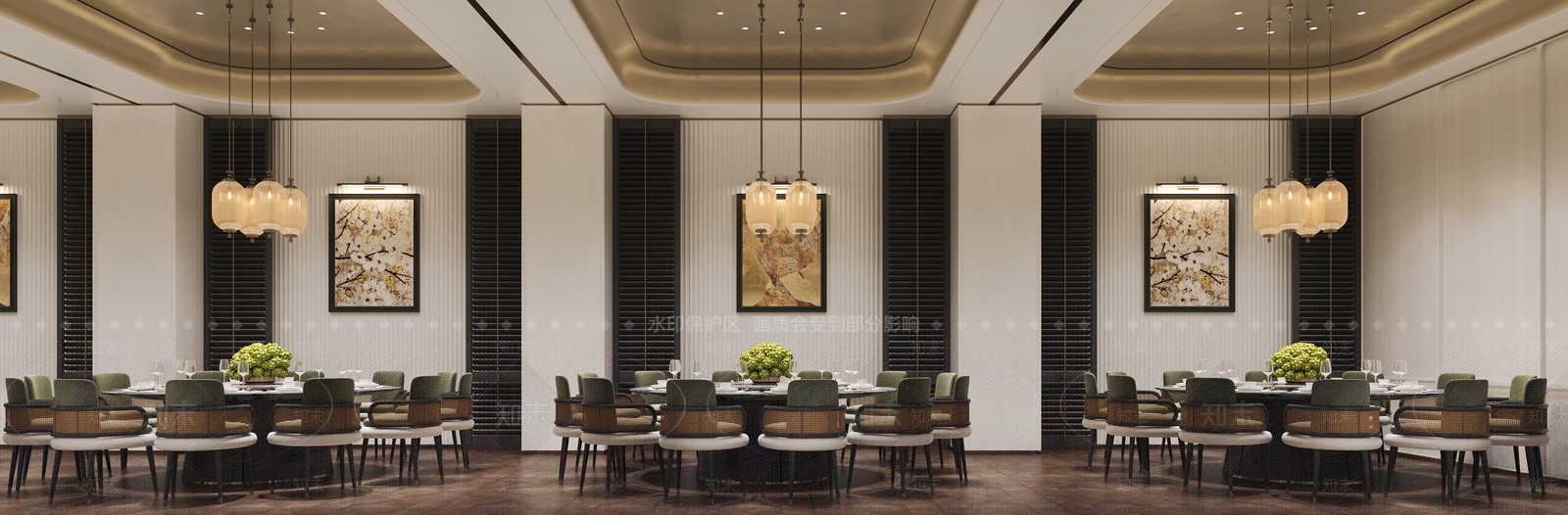 新中式酒店餐厅3D模型下载【ID:1232196696】