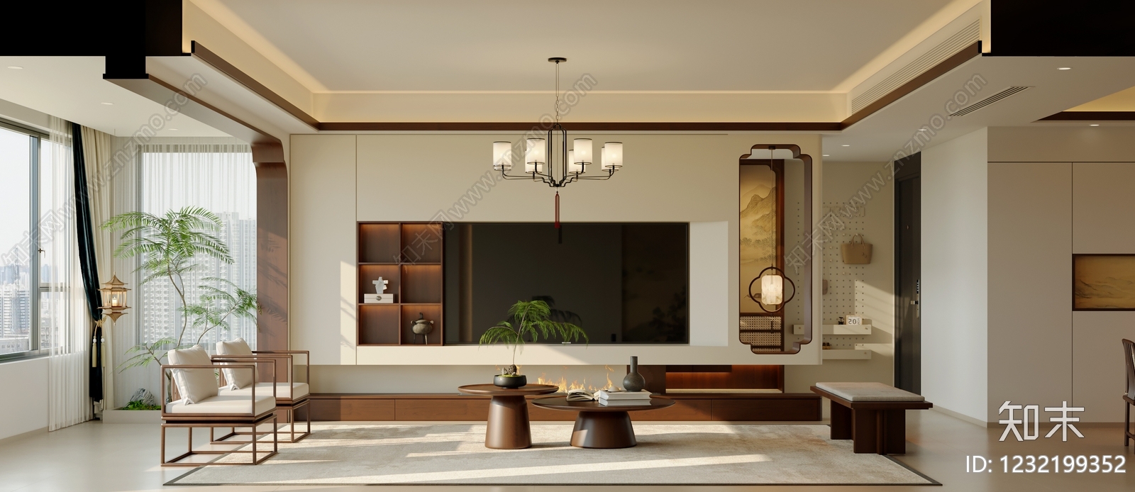 新中式宋式客厅3D模型下载【ID:1232199352】