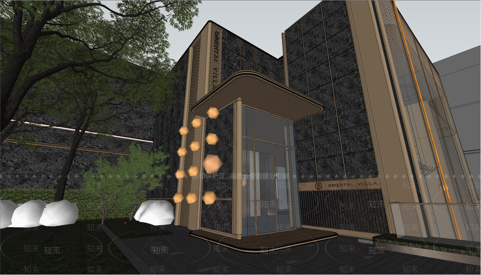 轻奢售楼处建筑SU模型下载【ID:1232200319】