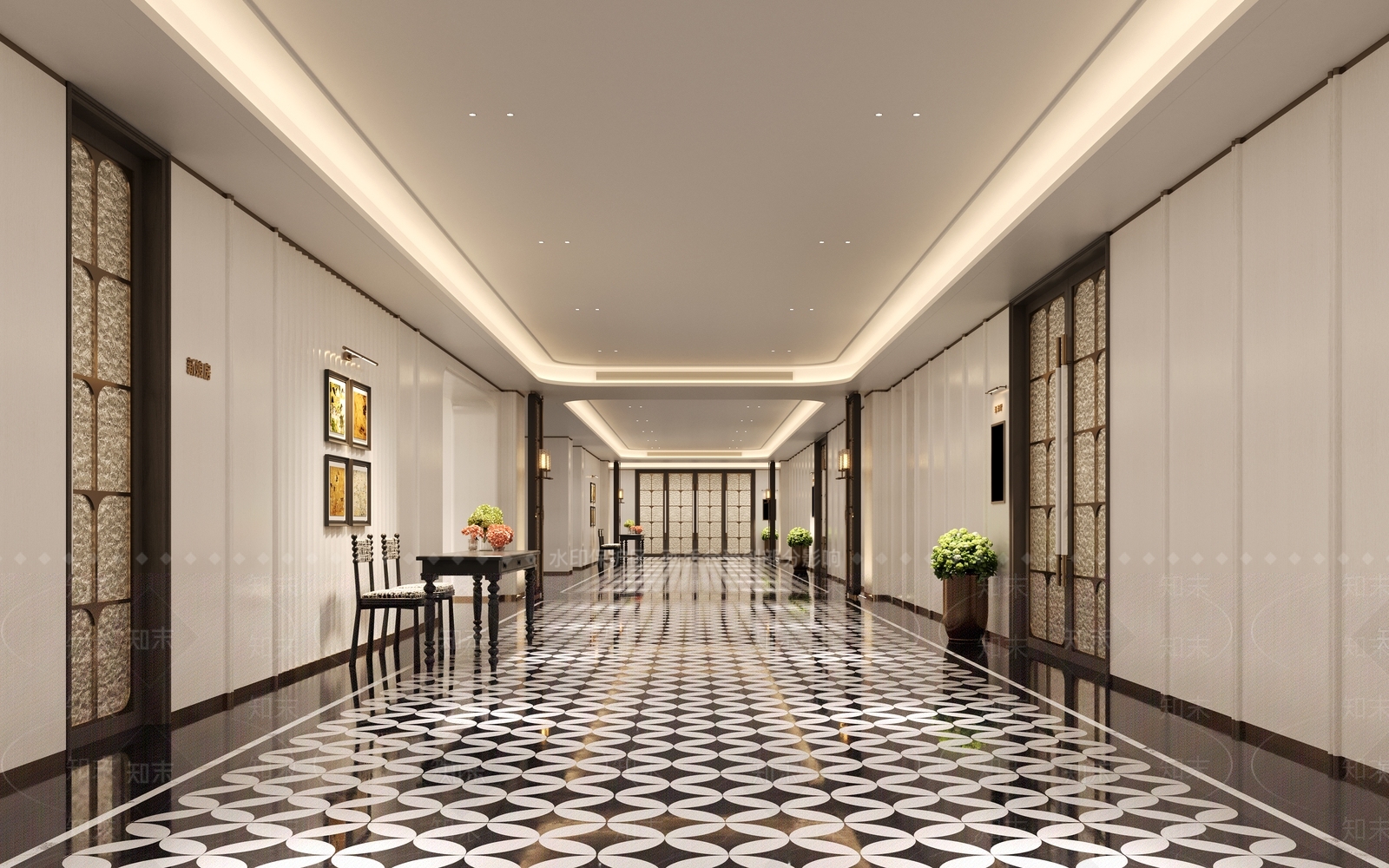 轻奢酒店走廊3D模型下载【ID:1232200467】