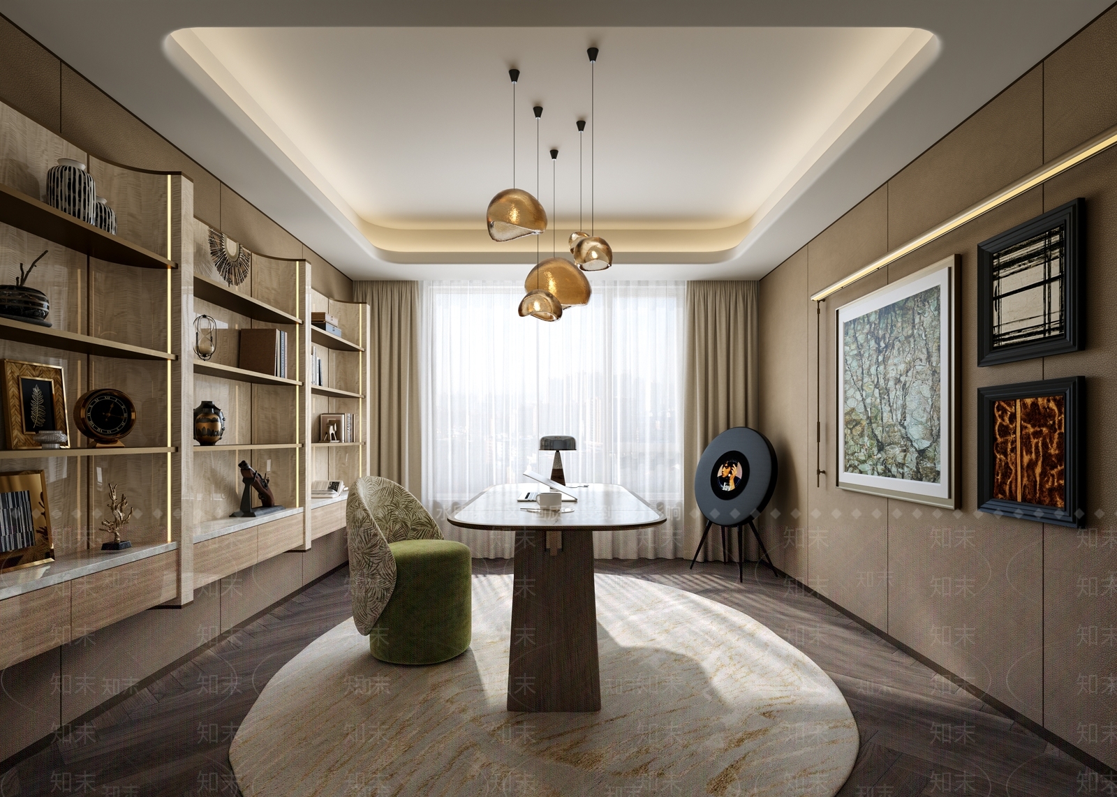 轻奢书房3D模型下载【ID:1232200719】