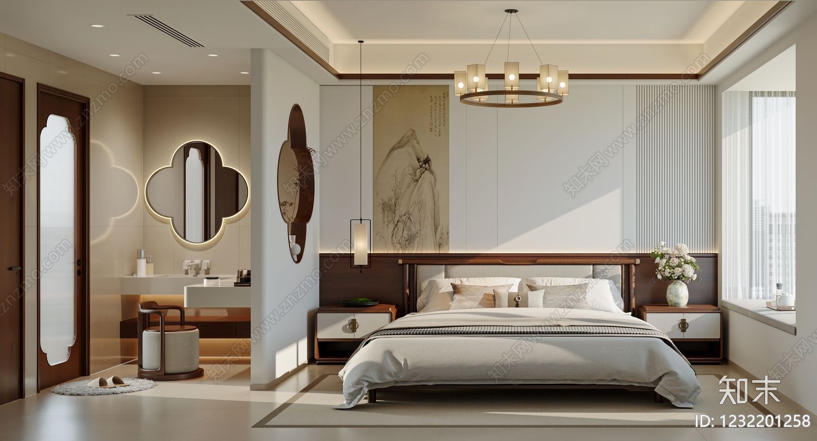 新中式主卧3D模型下载【ID:1232201258】