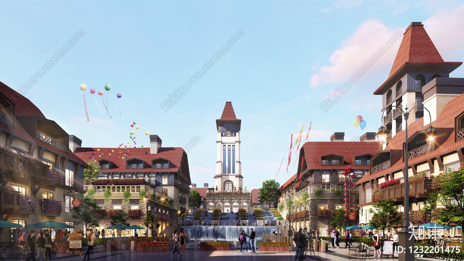 欧式商业街3D模型下载【ID:1232201475】