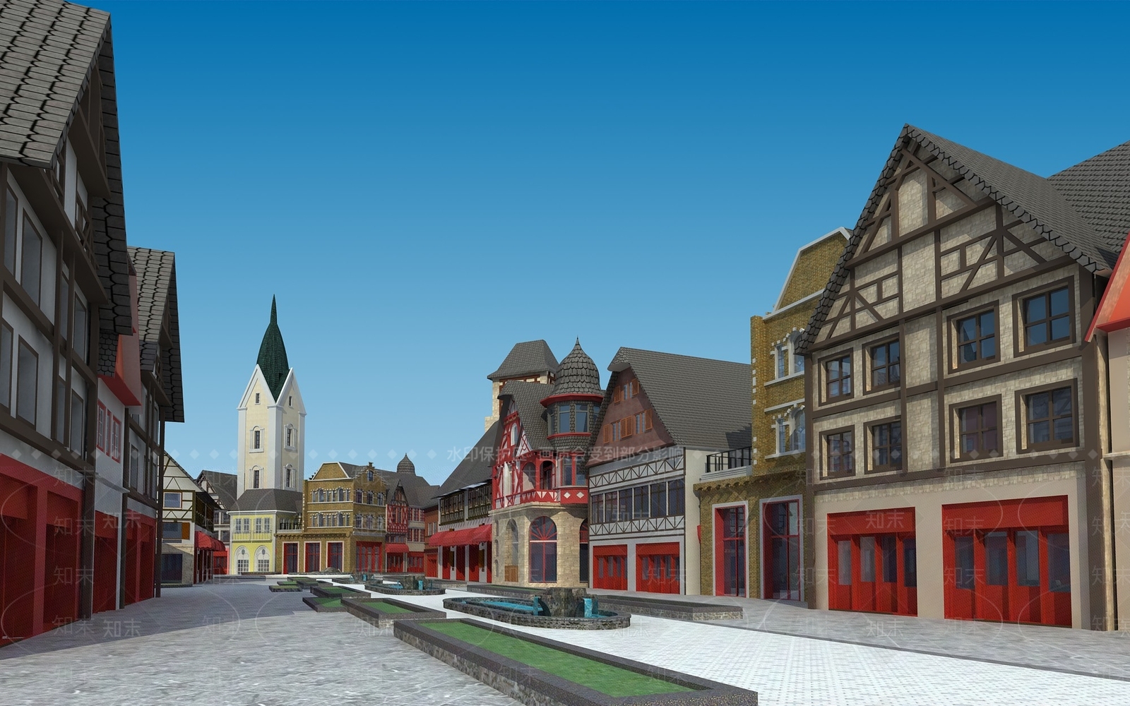 欧式古建商业街3D模型下载【ID:1232201580】