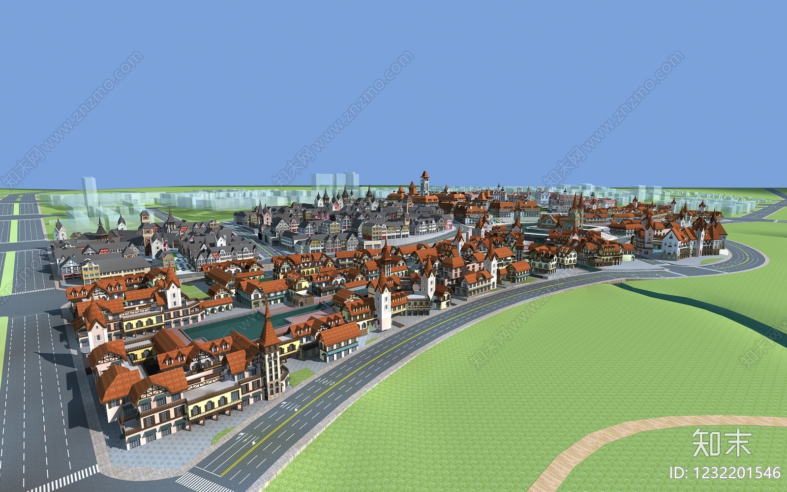 欧式古建商业街3D模型下载【ID:1232201546】
