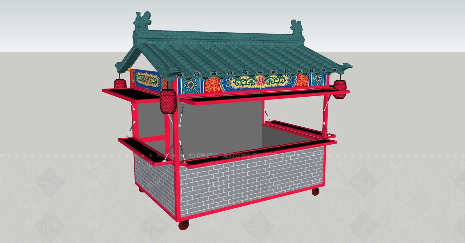 中式移动餐车SU模型下载【ID:1232202035】