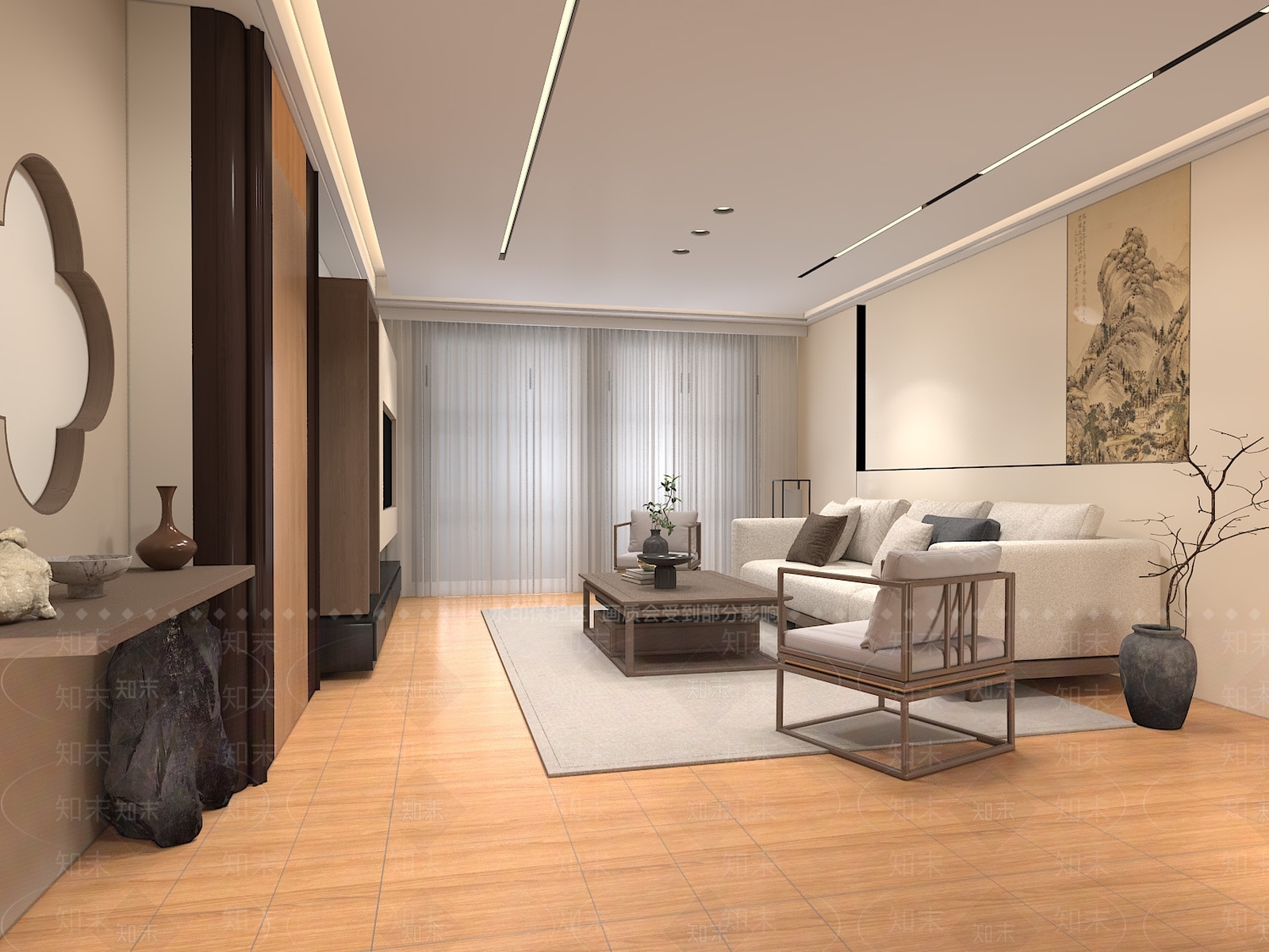 新中式宋式客厅3D模型下载【ID:1232202287】