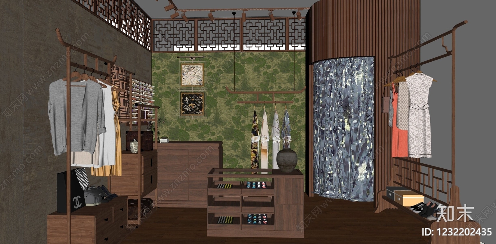 新中式服装店SU模型下载【ID:1232202435】