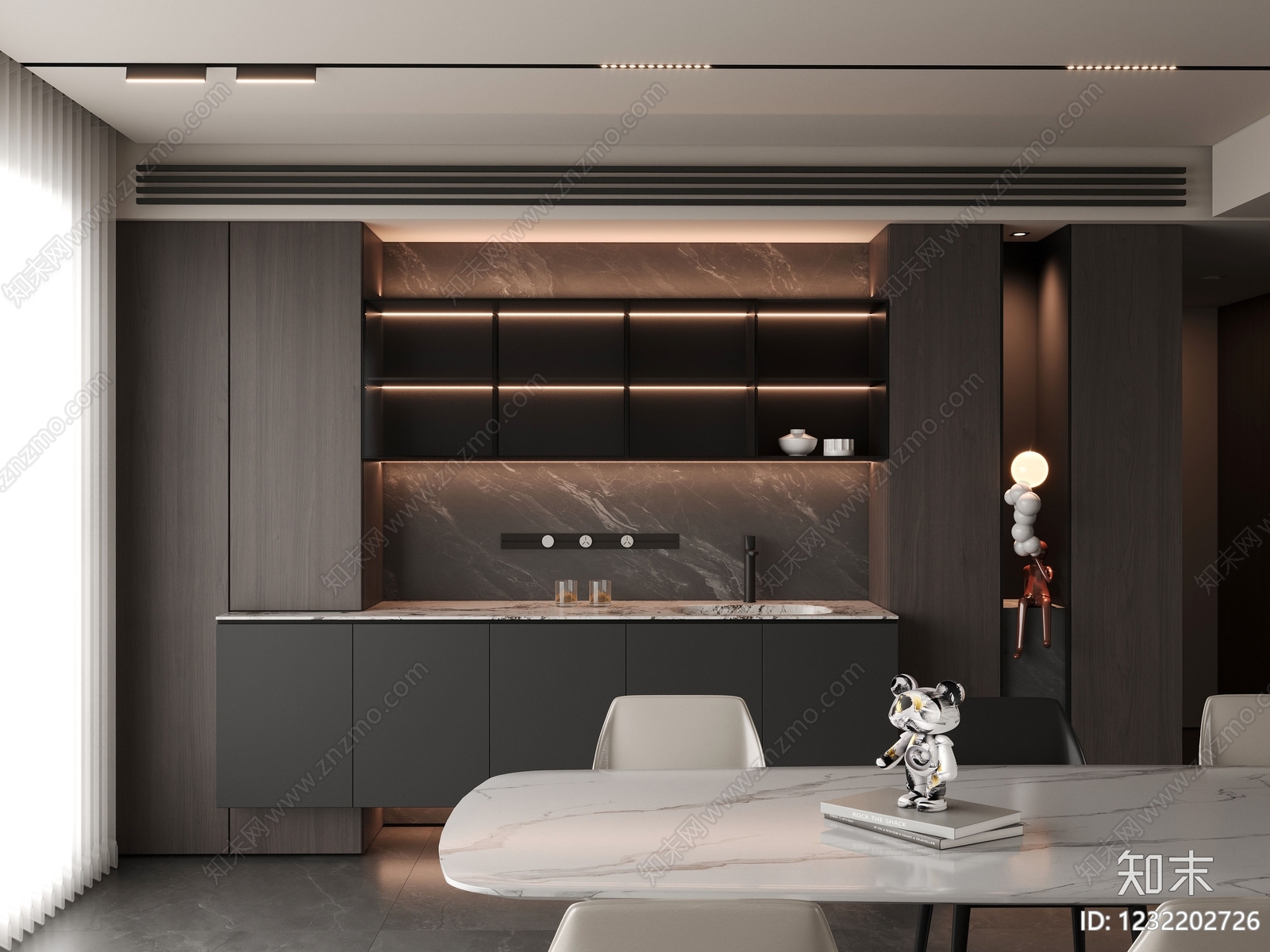 意式极简家居餐厅3D模型下载【ID:1232202726】