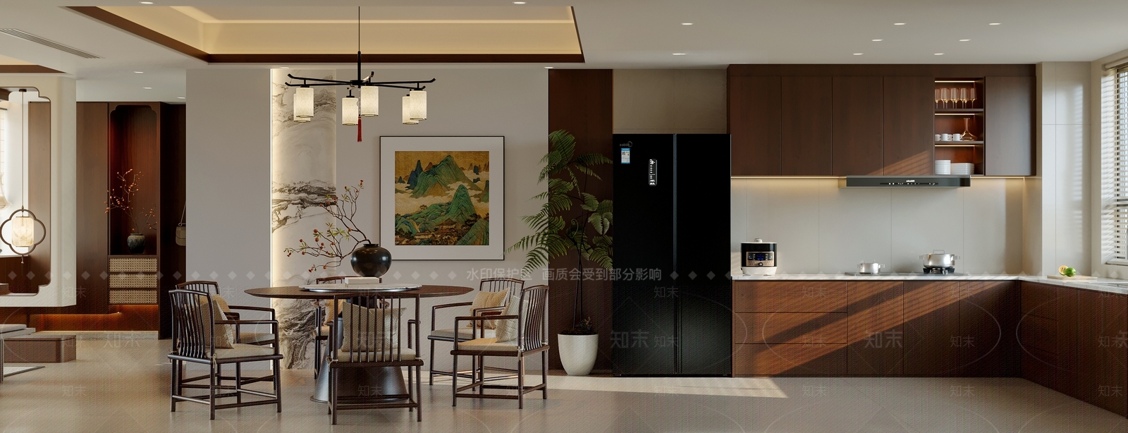 新中式宋式客餐厅3D模型下载【ID:1232203523】