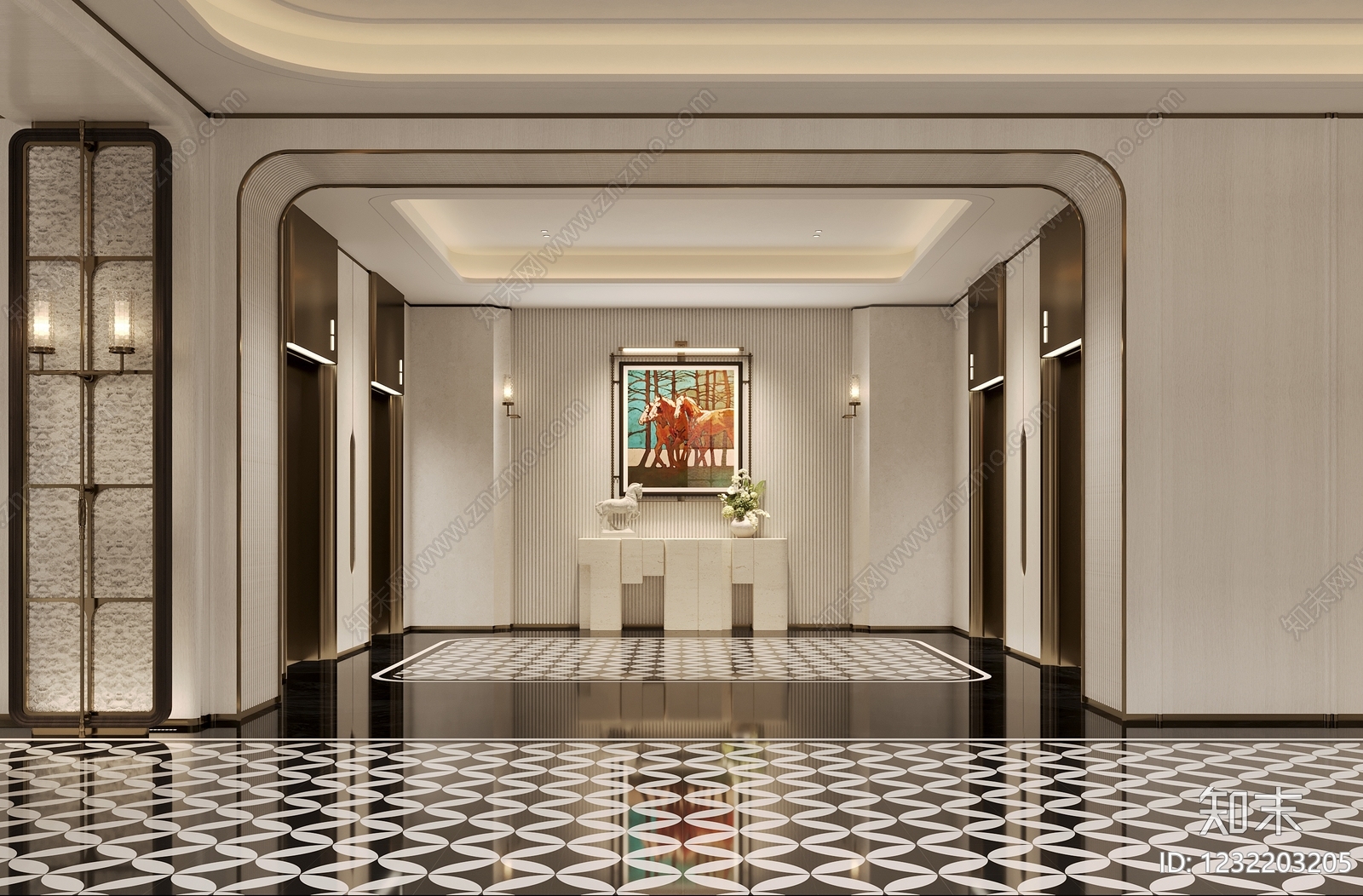 轻奢电梯间3D模型下载【ID:1232203205】