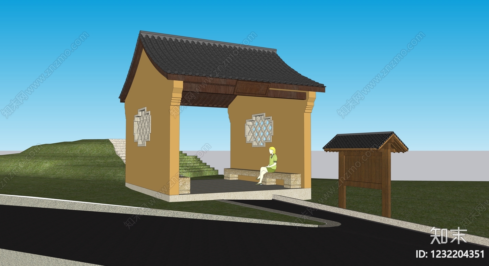中式古建寺庙建筑SU模型下载【ID:1232204351】