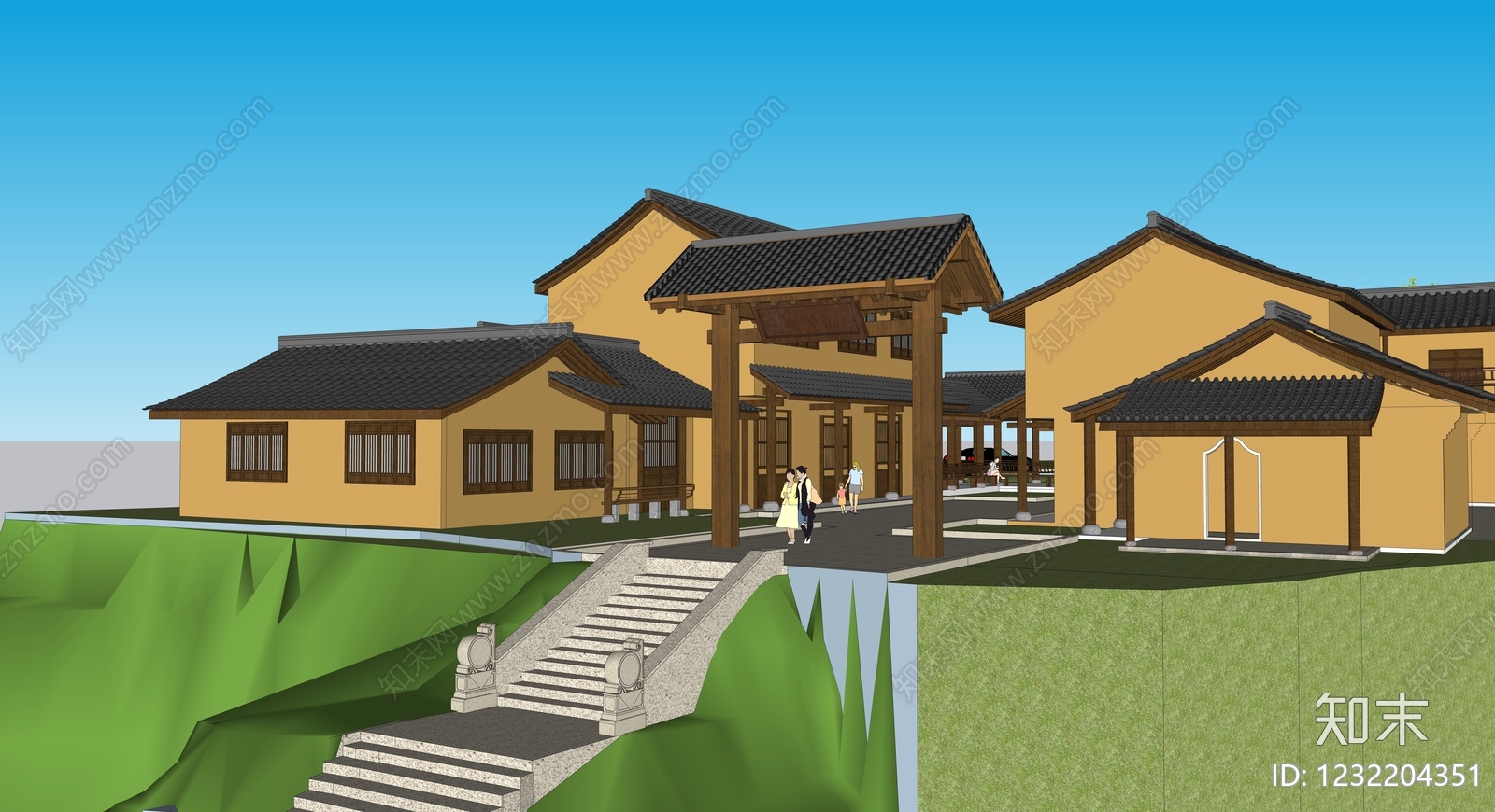 中式古建寺庙建筑SU模型下载【ID:1232204351】