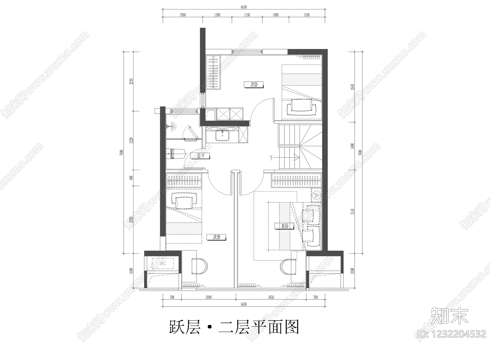 复式公寓cad施工图下载【ID:1232204532】