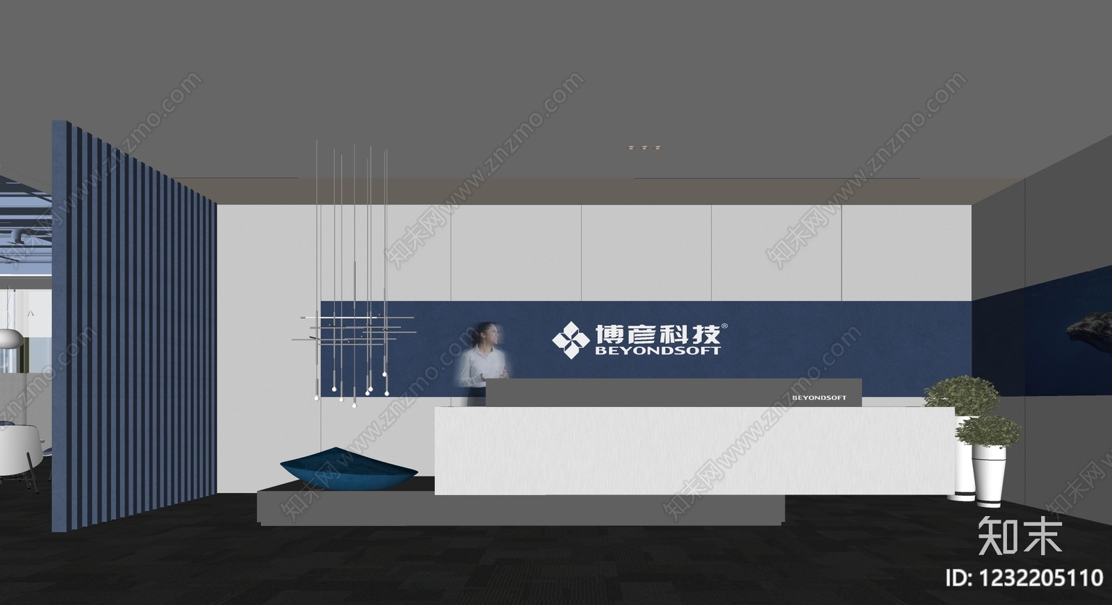 现代简约办公大堂SU模型下载【ID:1232205110】
