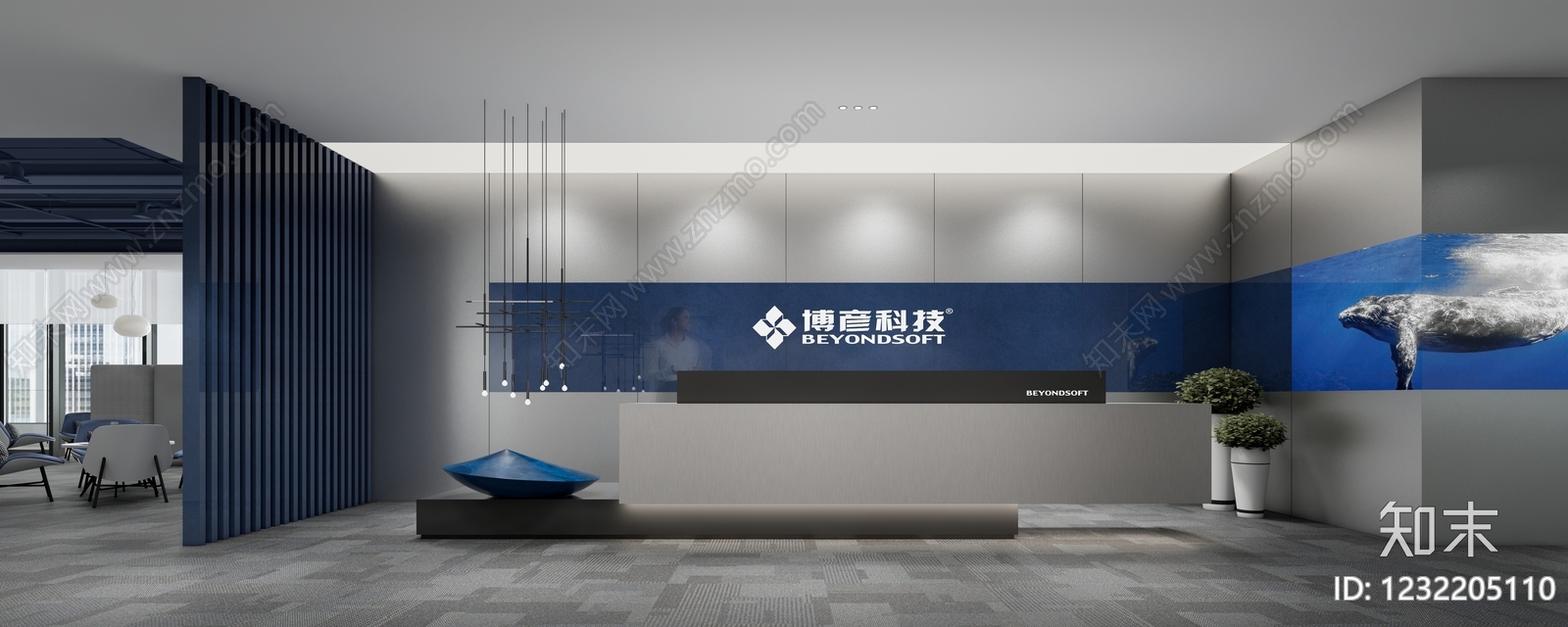 现代简约办公大堂SU模型下载【ID:1232205110】