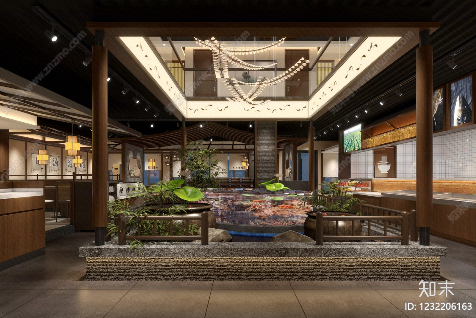 新中式中餐厅3D模型下载【ID:1232206163】