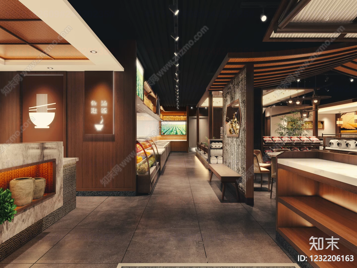 新中式中餐厅3D模型下载【ID:1232206163】