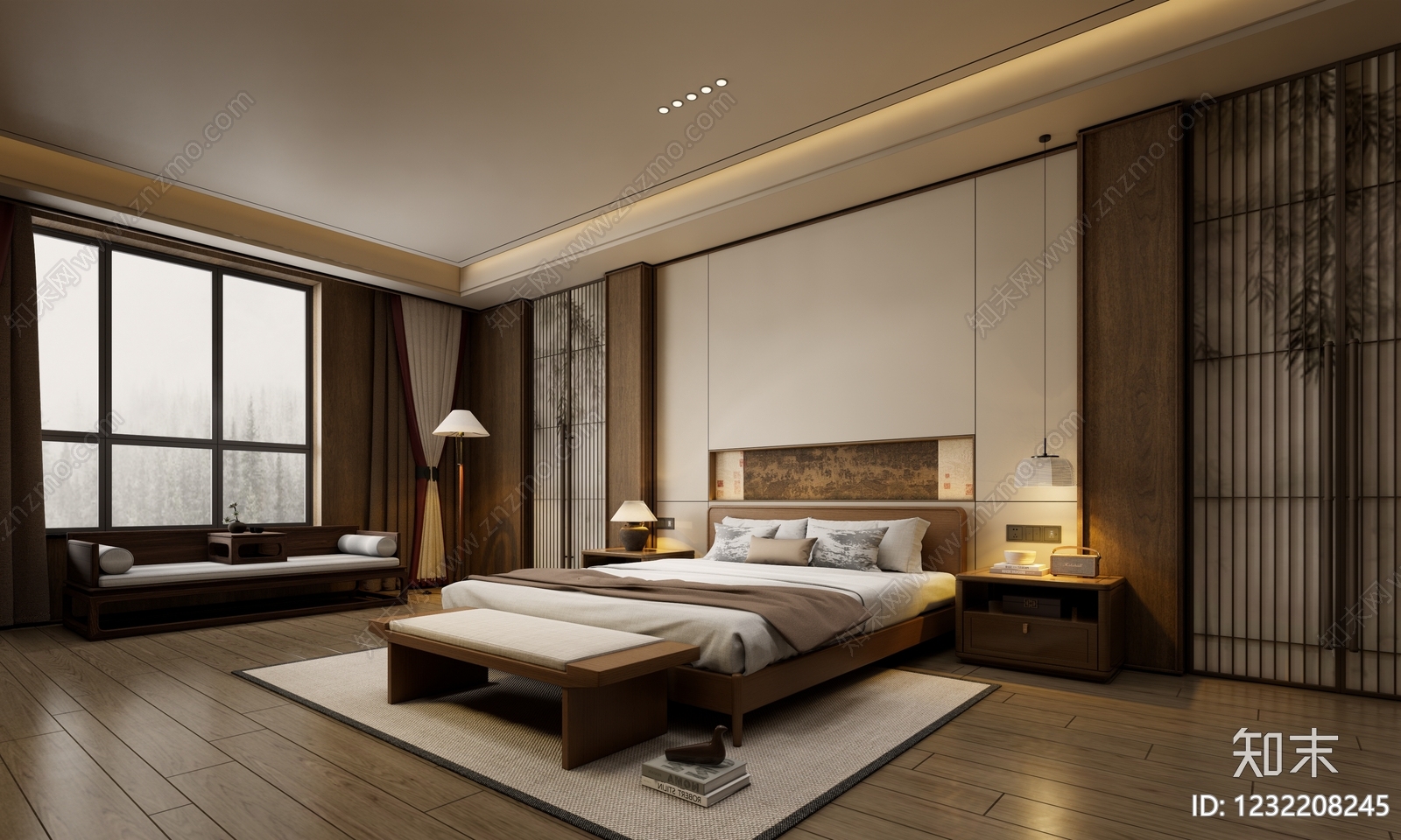 新中式主卧SU模型下载【ID:1232208245】