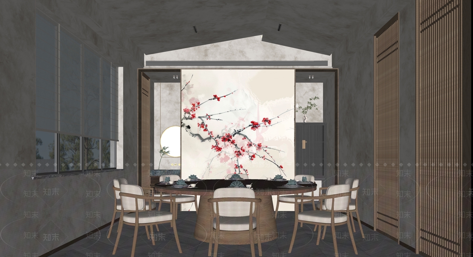 新中式包厢SU模型下载【ID:1232208775】