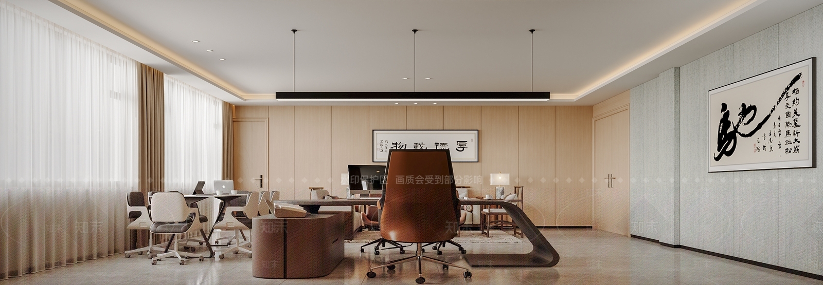 新中式董事长办公室3D模型下载【ID:1232209248】